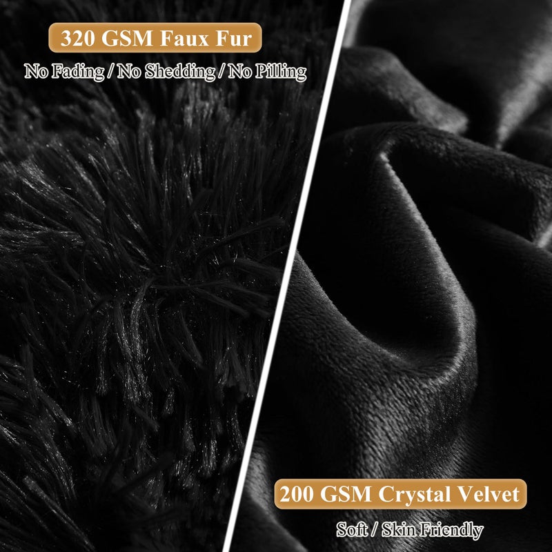 XeGe Faux Fur Throw Pillow Cases Plush Shaggy Ultra Soft Pillow Cover Fluffy Crystal Velvet Decorative Pillowcases Zipper Closure,Set of 2 (Standard, Black) - Image 4
